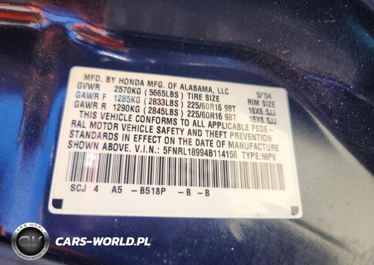 2004 Honda Odyssey Exl VIN:5FNRL18994B114156 - 13
