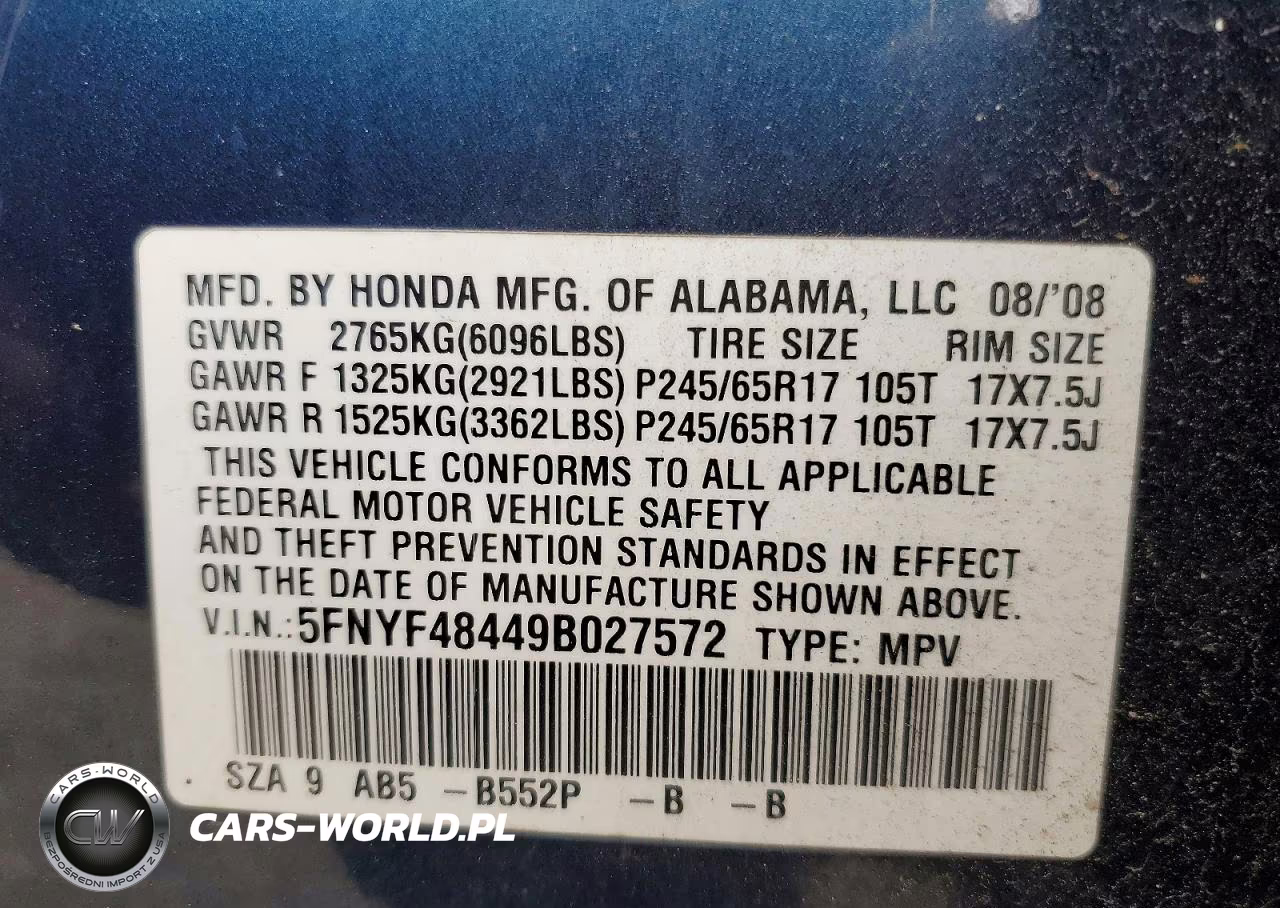 2009 Honda Pilot Ex VIN:5FNYF48449B027572 - 13
