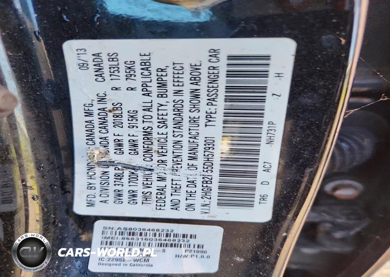 2013 Honda Civic Lx VIN:2HGFB2F55DH579301 - 12