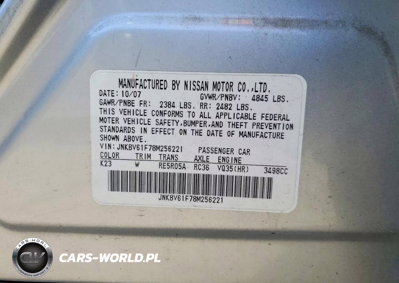 2008 Infiniti G35 X VIN:JNKBV61F78M256221 - 12
