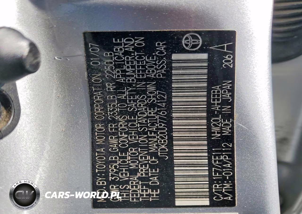 2007 Toyota Prius Base VIN:JTDKB20U977614127 - 12
