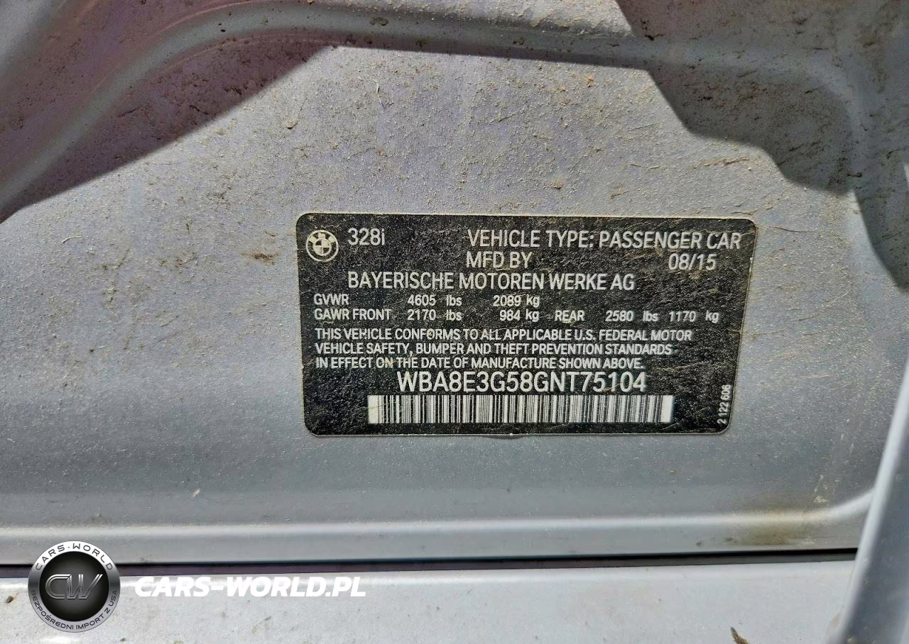 2016 BMW 328 Xi Sulev VIN:WBA8E3G58GNT75104 - 12