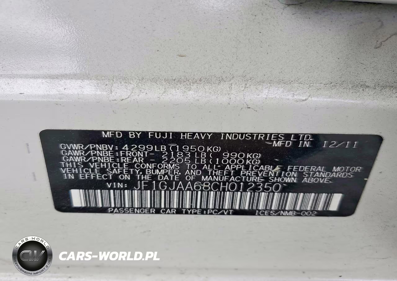2012 Subaru Impreza VIN:JF1GJAA68CH012350 - 12