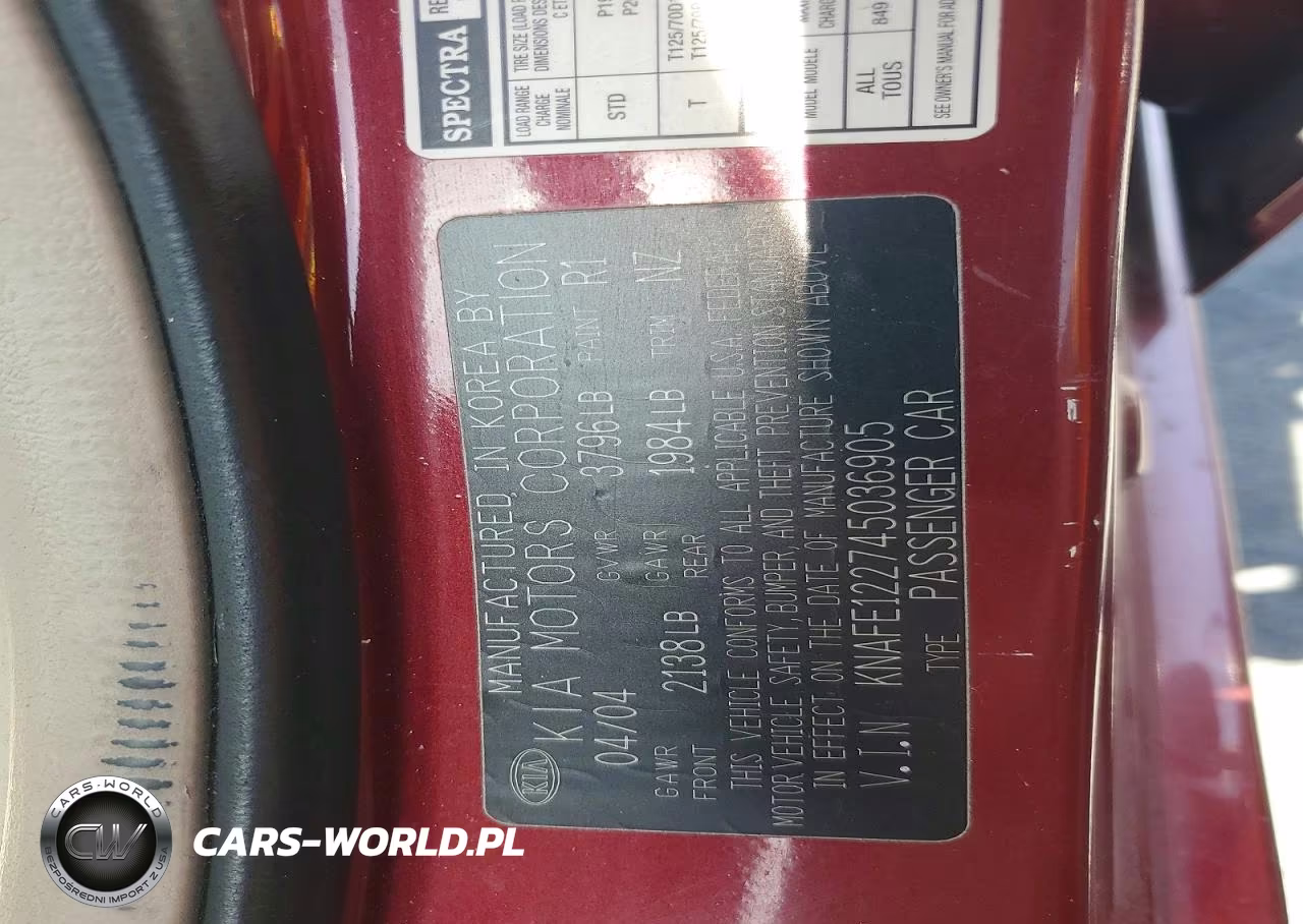 2004 Kia Spectra Lx VIN:KNAFE122745036905 - 12