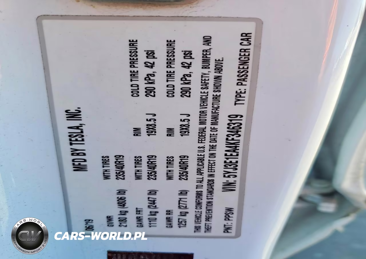 2019 Tesla Model 3 VIN:5YJ3E1EA4KF346319 - 12
