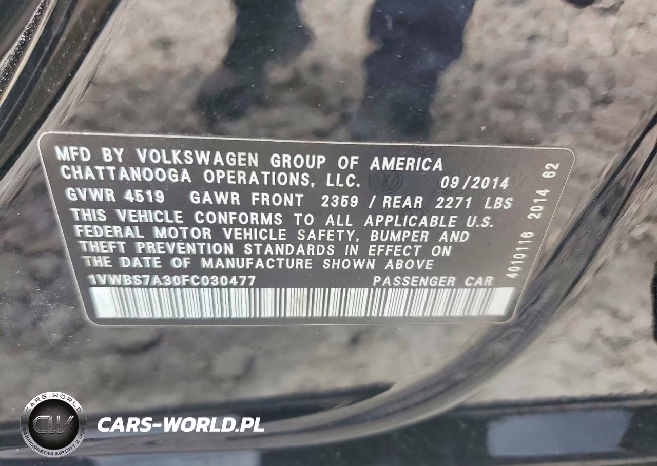 2015 Volkswagen Passat Se VIN:1VWBS7A30FC030477 - 12