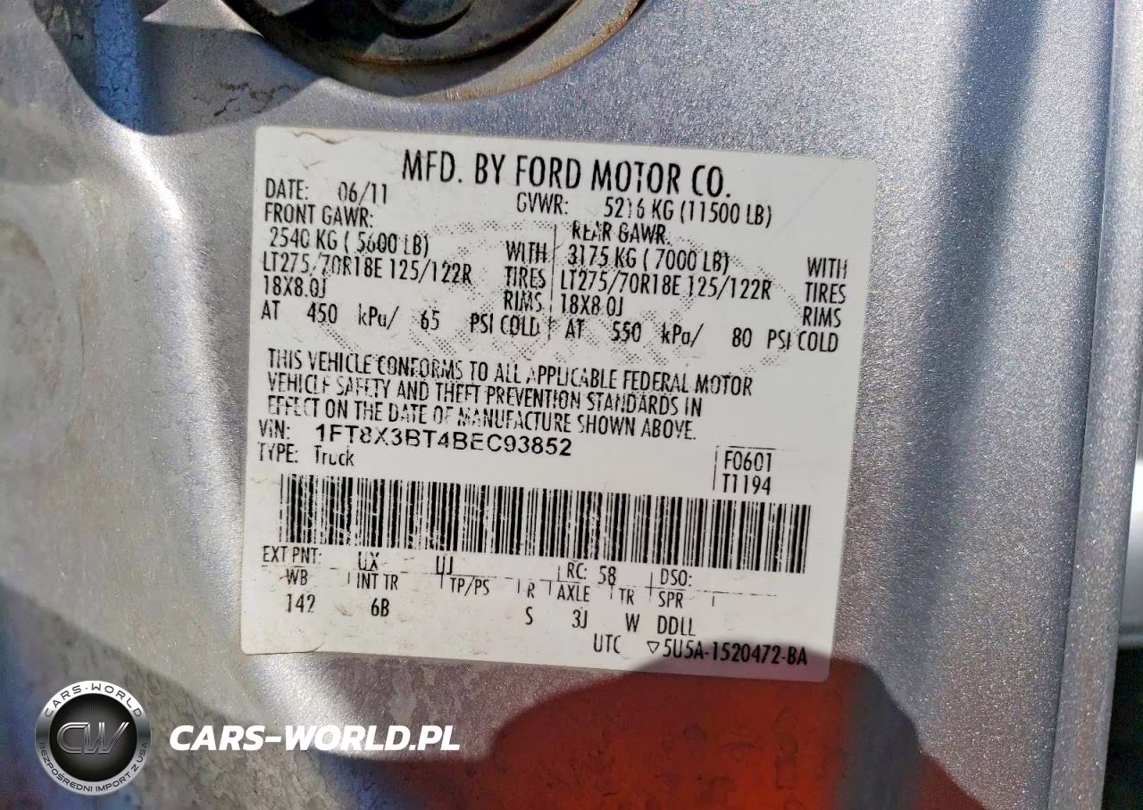 2011 Ford F350 Super Duty VIN:1FT8X3BT4BEC93852 - 12