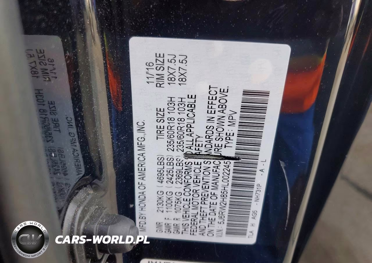 2017 Honda Cr-V Exl VIN:5J6RW2H85HL002245 - 13