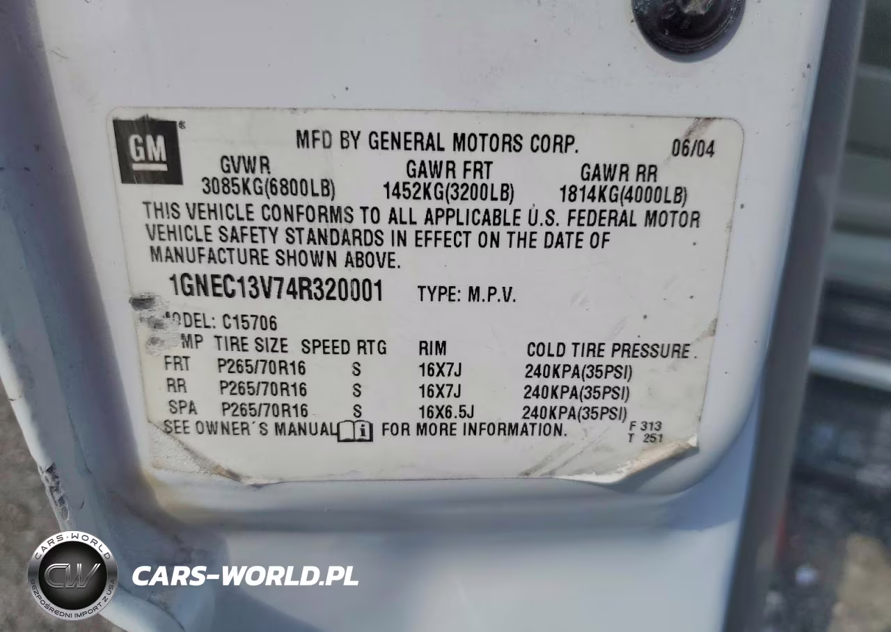 2004 Chevrolet Tahoe C1500 VIN:1GNEC13V74R320001 - 13