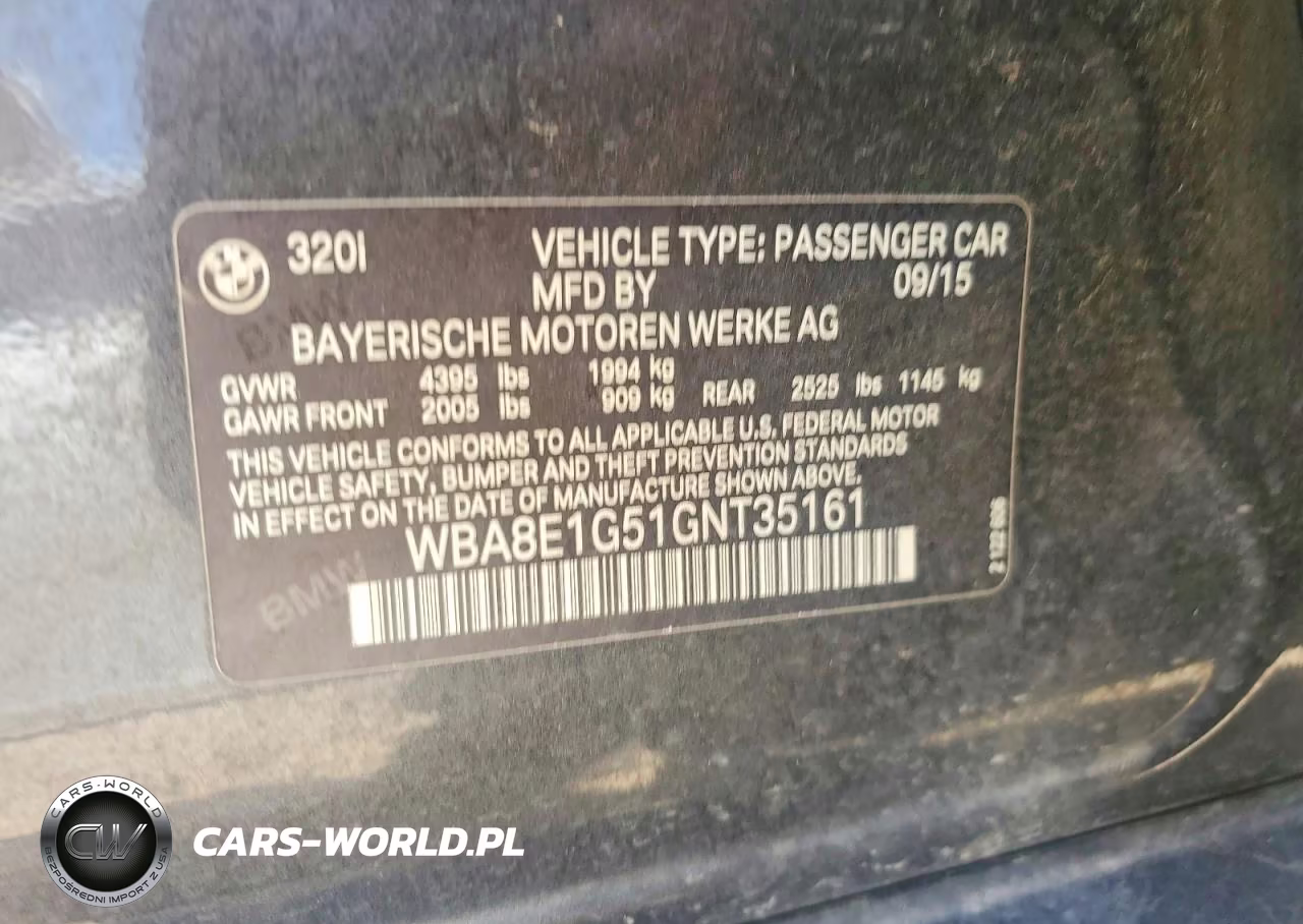 2016 BMW 320 I VIN:WBA8E1G51GNT35161 - 12