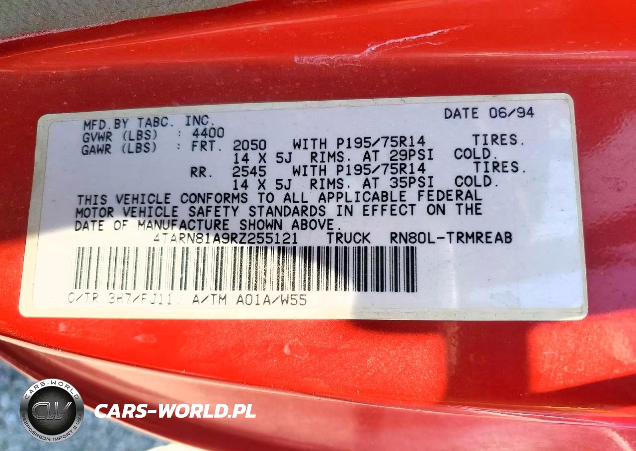 1994 Toyota Pickup Base VIN:4TARN81A9RZ255121 - 12