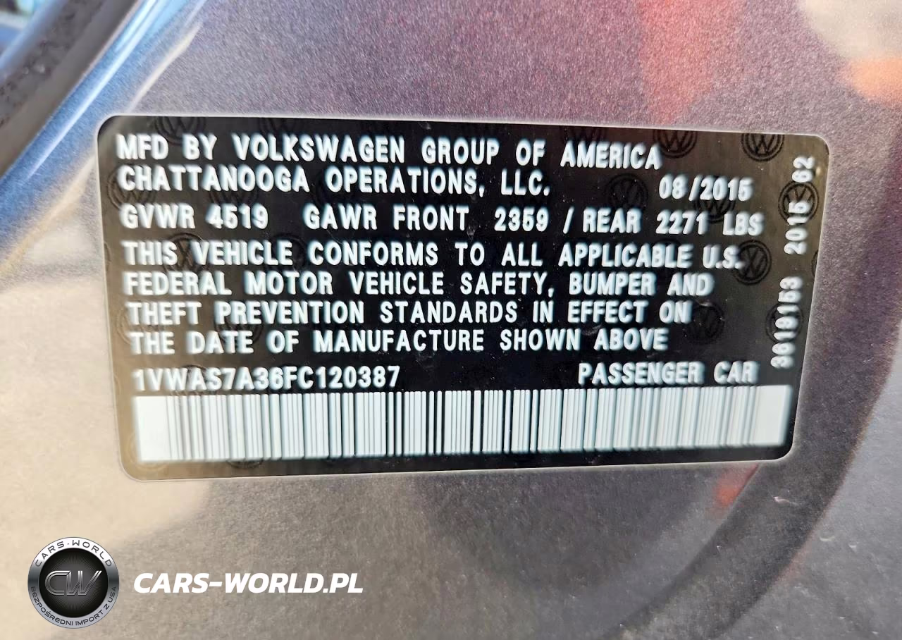 2015 Volkswagen Passat S VIN:1VWAS7A36FC120387 - 13