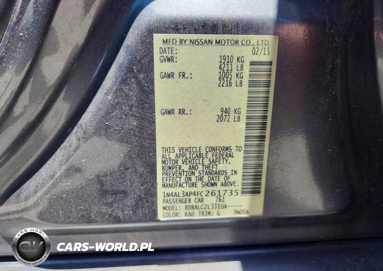 2015 Nissan Altima 2.5 S VIN:1N4AL3AP4FC261735 - 12