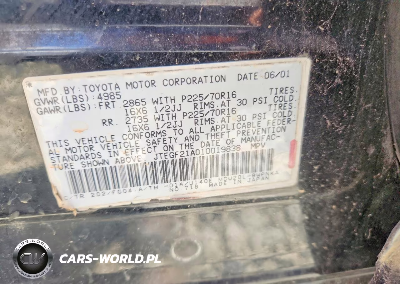 2001 Toyota Highlander Base VIN:JTEGF21A010019838 - 13