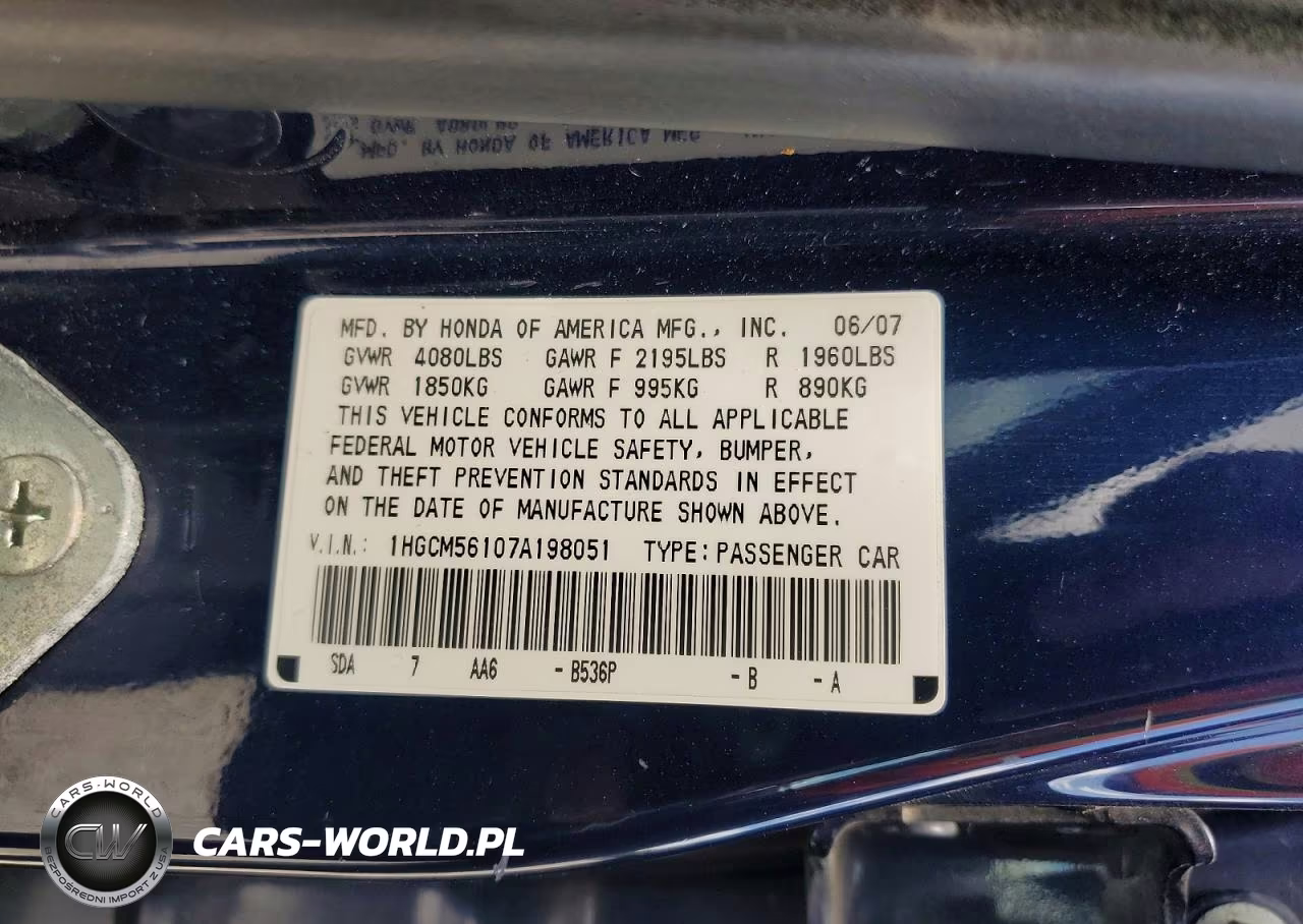 2007 Honda Accord Value VIN:1HGCM56107A198051 - 13