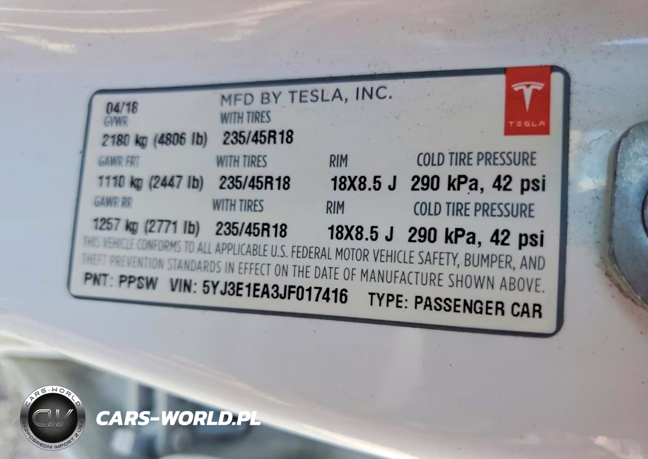 2018 Tesla Model 3 VIN:5YJ3E1EA3JF017416 - 12