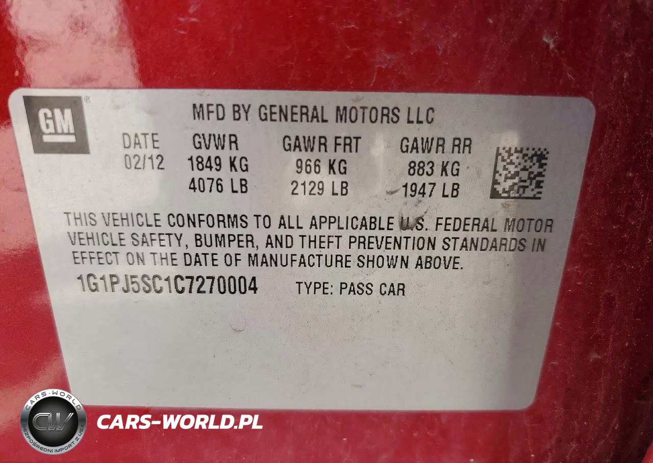 2012 Chevrolet Cruze Eco VIN:1G1PJ5SC1C7270004 - 12