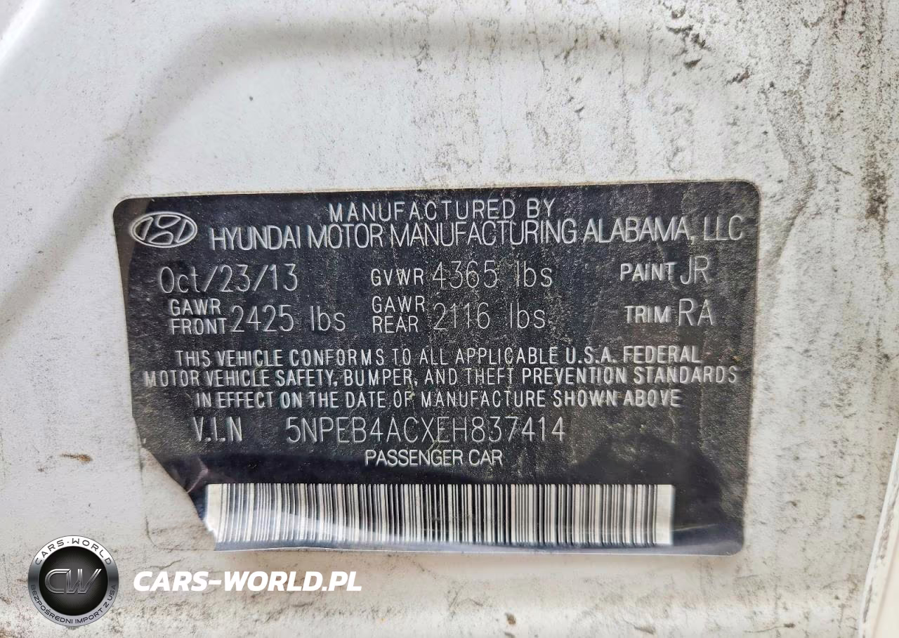 2014 Hyundai Sonata Gls VIN:5NPEB4ACXEH837414 - 12