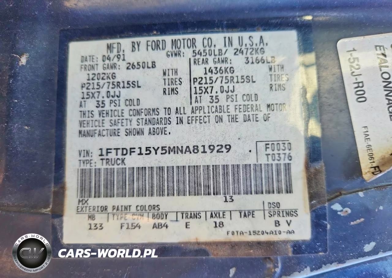 1991 Ford F-150 VIN:1FTDF15Y5MNA81929 - 12