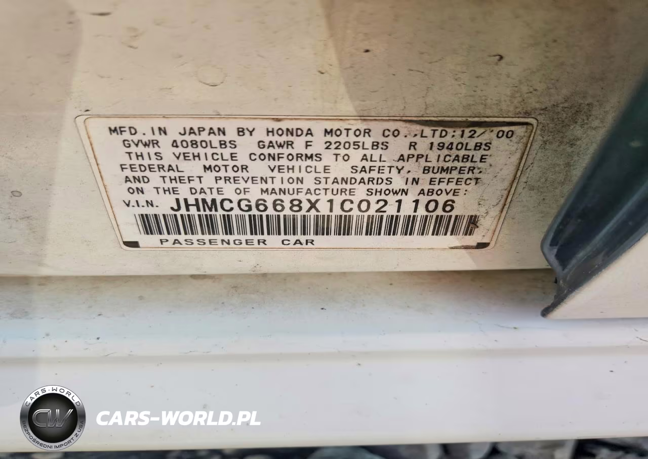 2001 Honda Accord Ex VIN:JHMCG668X1C021106 - 12