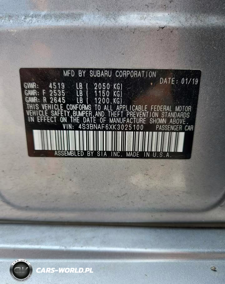2019 Subaru Legacy 2.5I Premium VIN:4S3BNAF6XK3025100 - 13