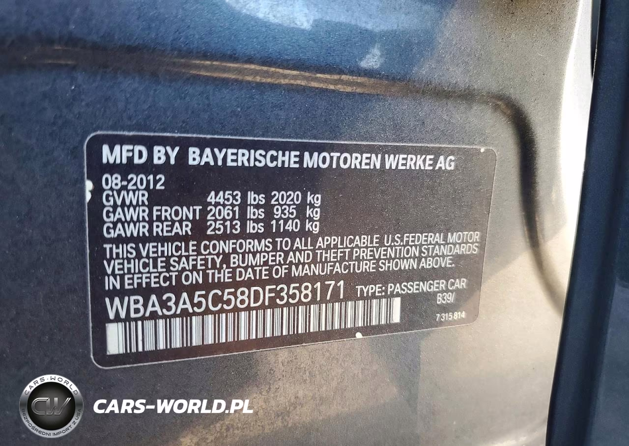 2013 BMW 328 I VIN:WBA3A5C58DF358171 - 12