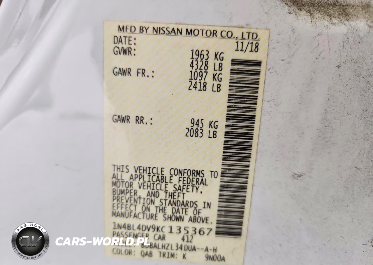 2019 Nissan Altima Sv VIN:1N4BL4DV9KC135367 - 12