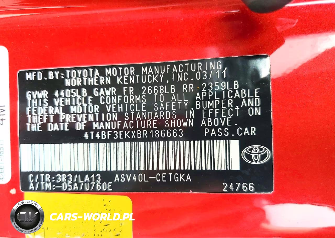 2011 Toyota Camry Xle VIN:4T4BF3EKXBR186663 - 12