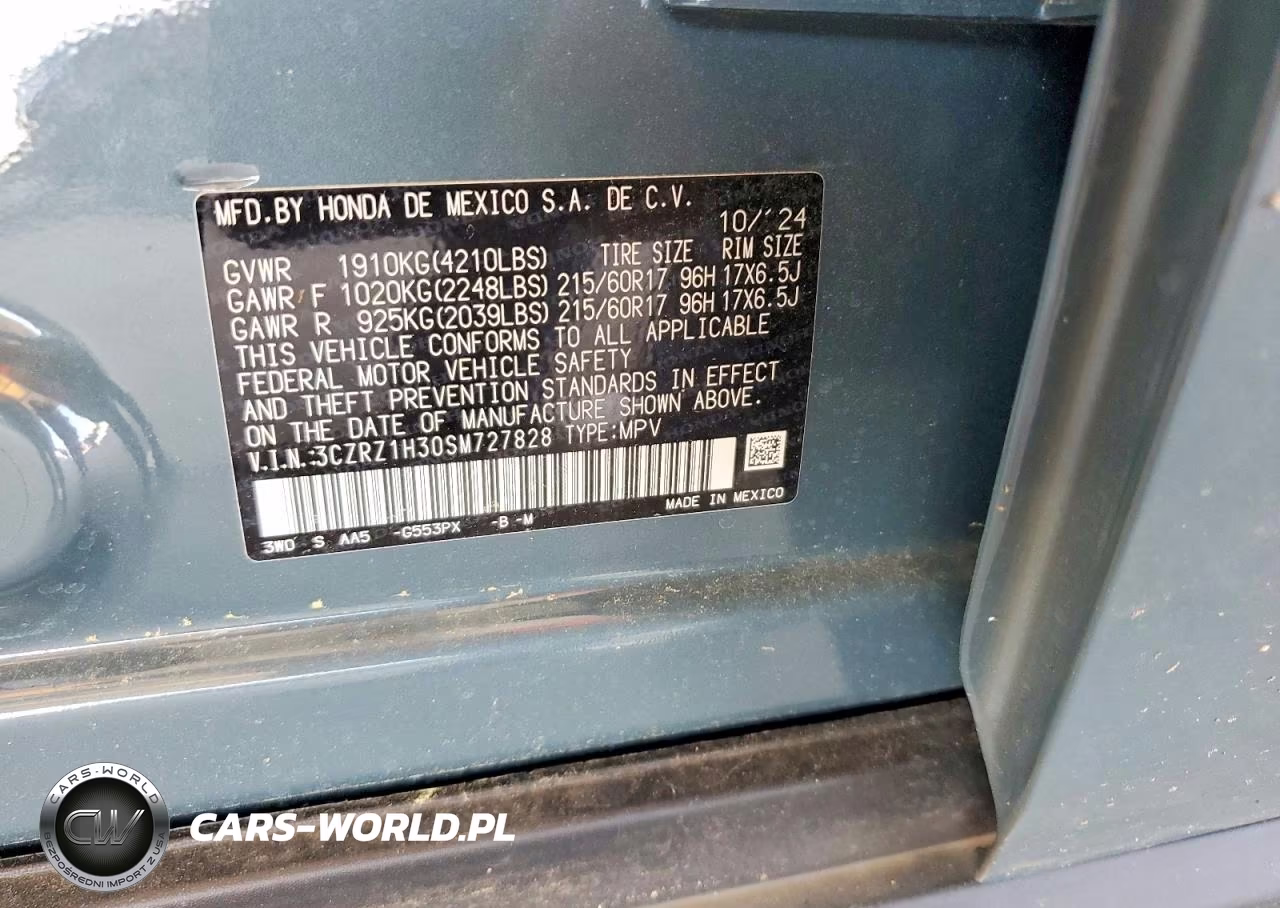 2025 Honda Hr-V Lx VIN:3CZRZ1H30SM727828 - 12