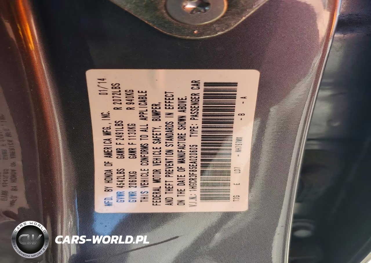 2014 Honda Accord Exl VIN:1HGCR3F85EA020605 - 12