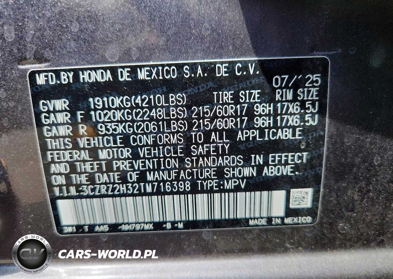 2026 Honda Hr-V Lx VIN:3CZRZ2H32TM716398 - 13