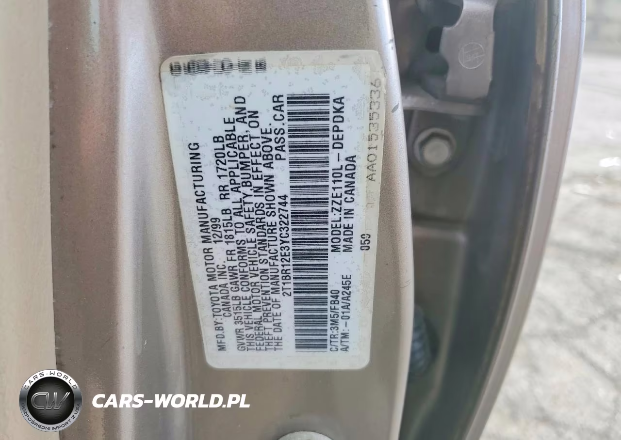 2000 Toyota Corolla Ve VIN:2T1BR12E3YC322744 - 13