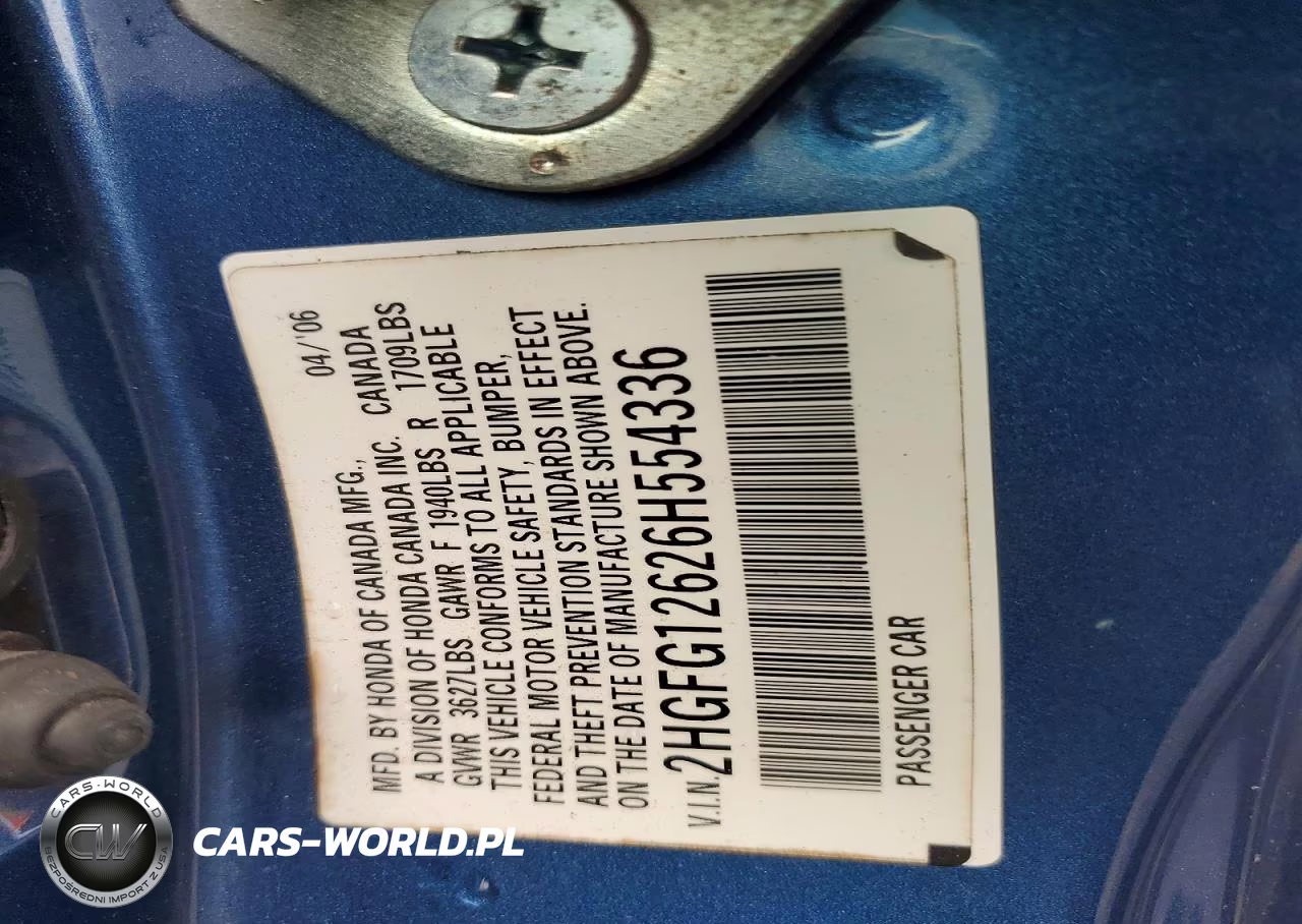 2006 Honda Civic Lx VIN:2HGFG12626H554336 - 12