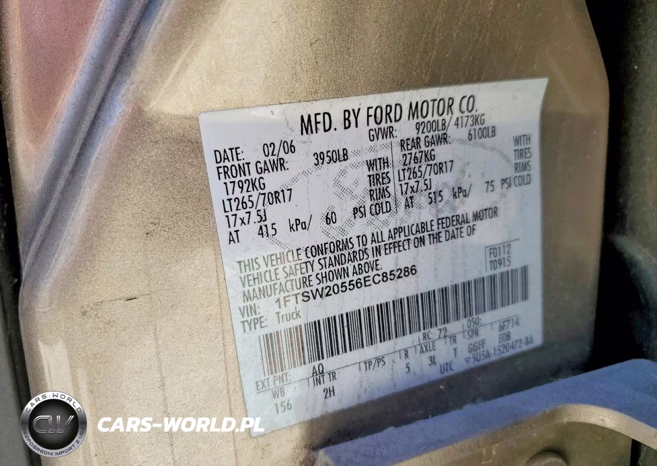 2006 Ford F250 Super Duty VIN:1FTSW20556EC85286 - 12