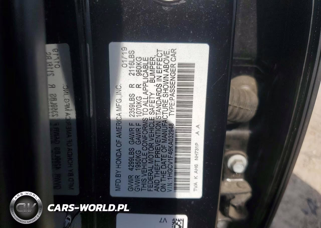 2019 Honda Accord Ex VIN:1HGCV1F46KA032948 - 12