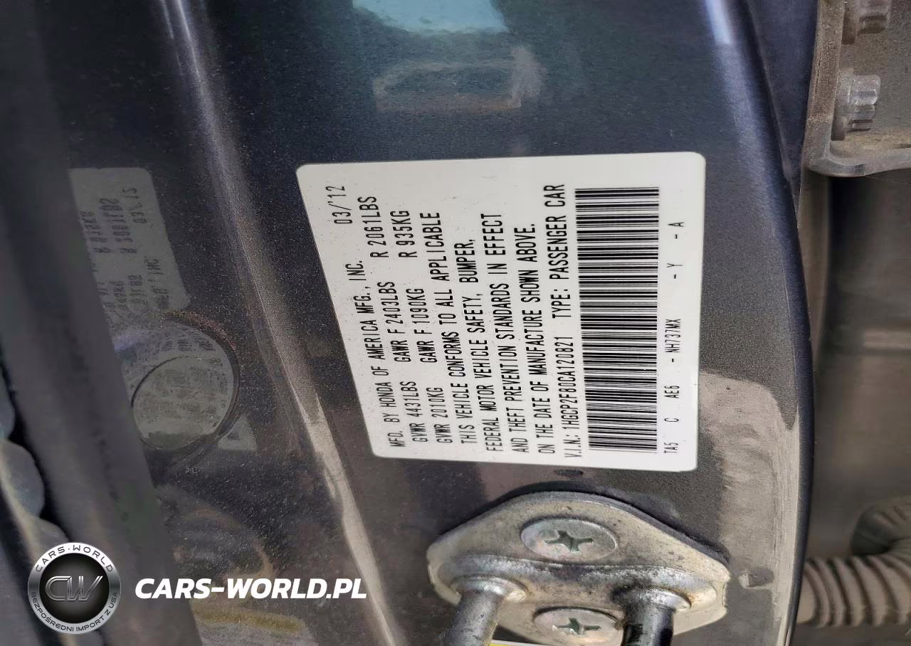 2012 Honda Accord Exl VIN:1HGCP2F80CA120821 - 12