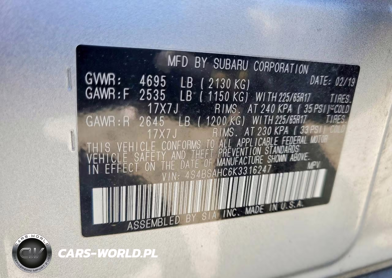 2019 Subaru Outback 2.5I Premium VIN:4S4BSAHC6K3316247 - 13
