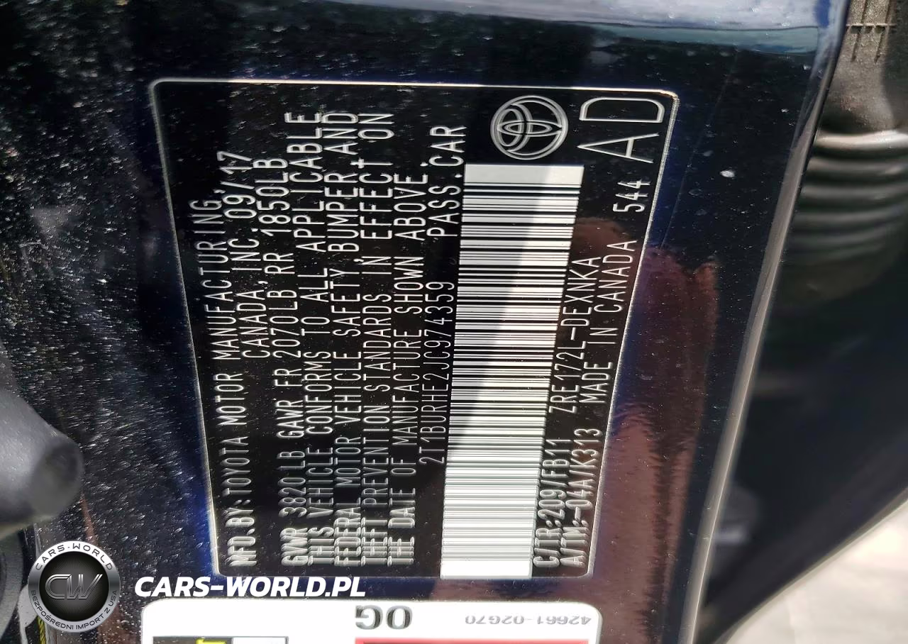 2018 Toyota Corolla Le VIN:2T1BURHE2JC974359 - 12