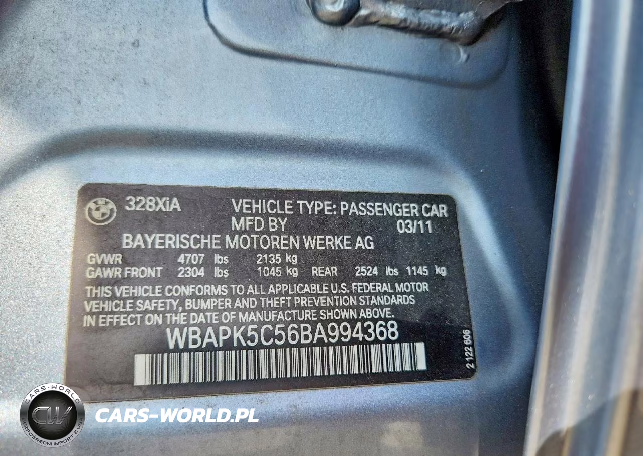 2011 BMW 328 Xi Sulev VIN:WBAPK5C56BA994368 - 13