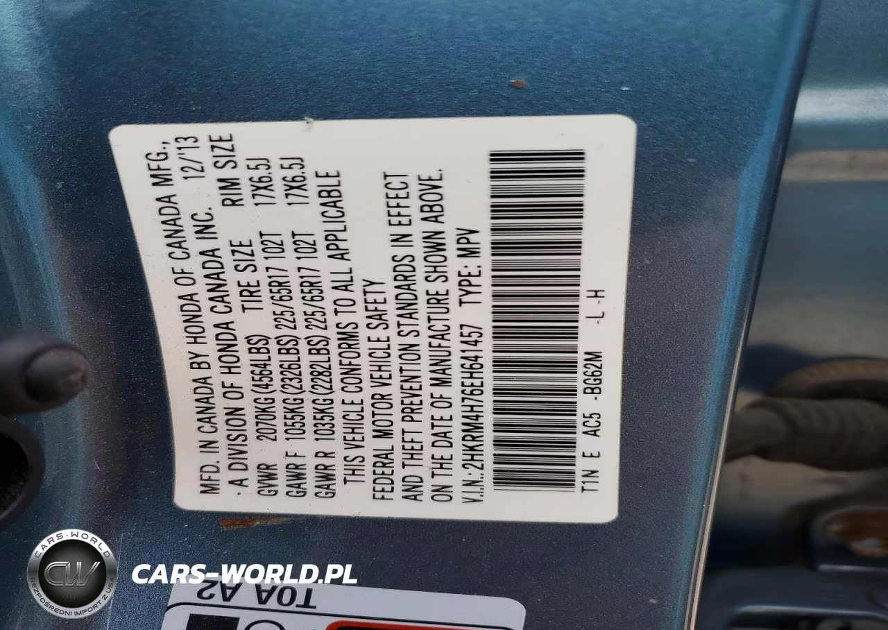 2014 Honda Cr-V Exl VIN:2HKRM4H76EH641457 - 13