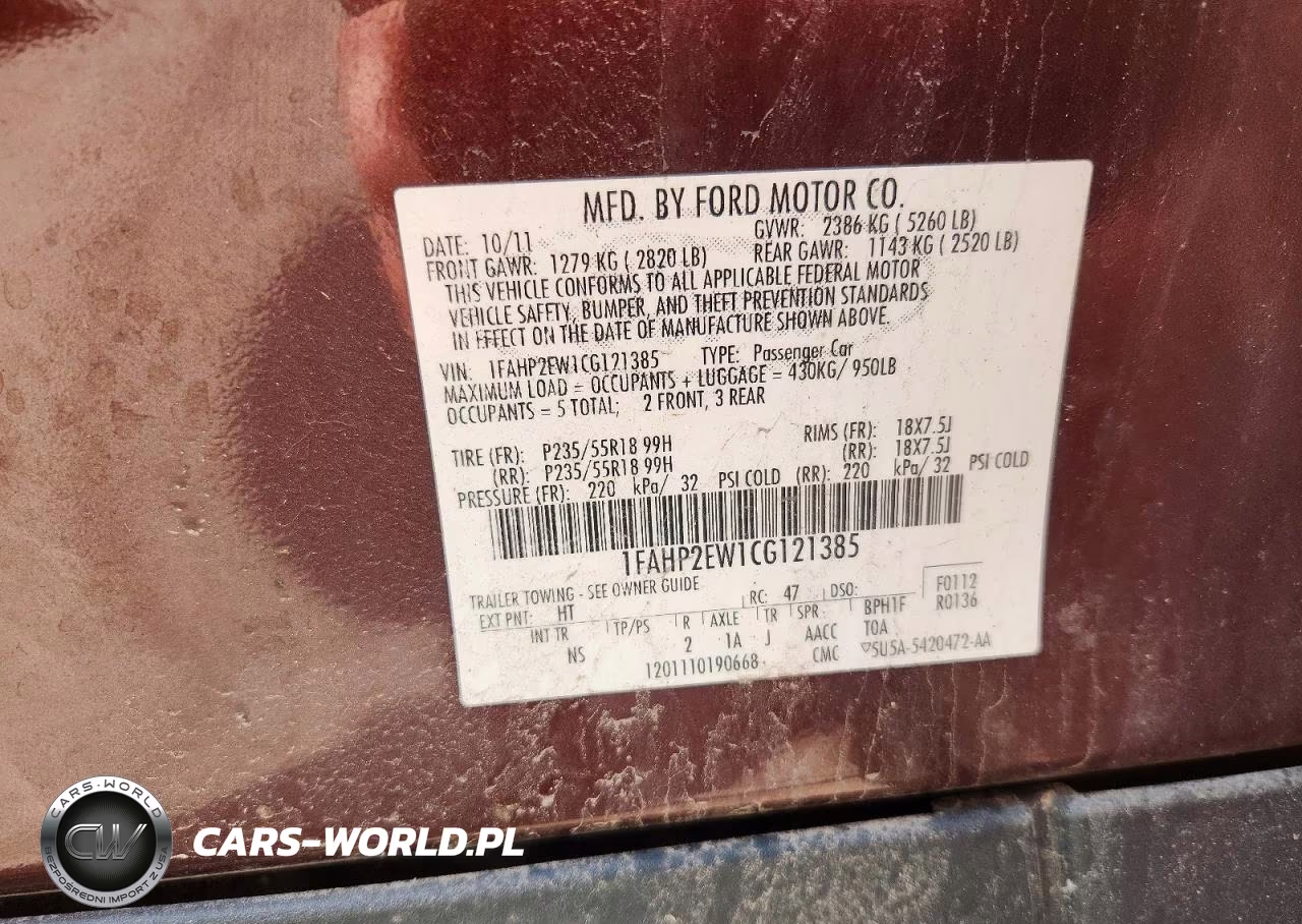 2012 Ford Taurus Sel VIN:1FAHP2EW1CG121385 - 12