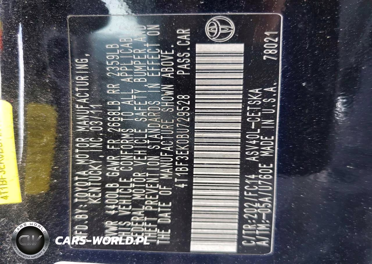 2011 Toyota Camry Se VIN:4T1BF3EK0BU729528 - 12