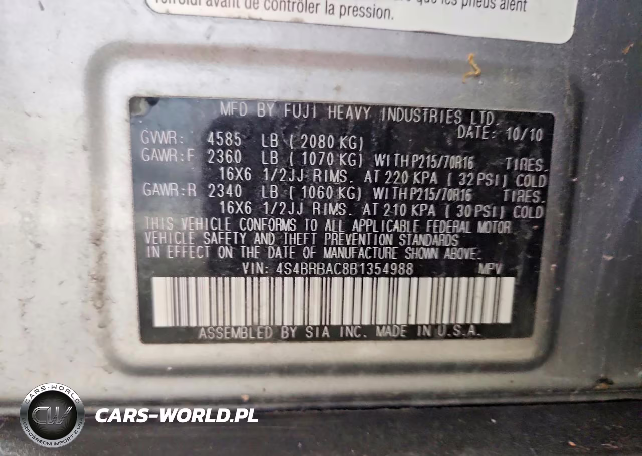 2011 Subaru Outback 2.5I VIN:4S4BRBAC8B1354988 - 12