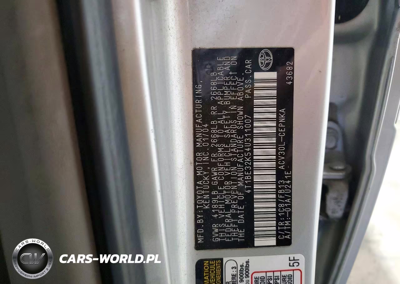 2004 Toyota Camry Le VIN:4T1BE32K54U311007 - 12