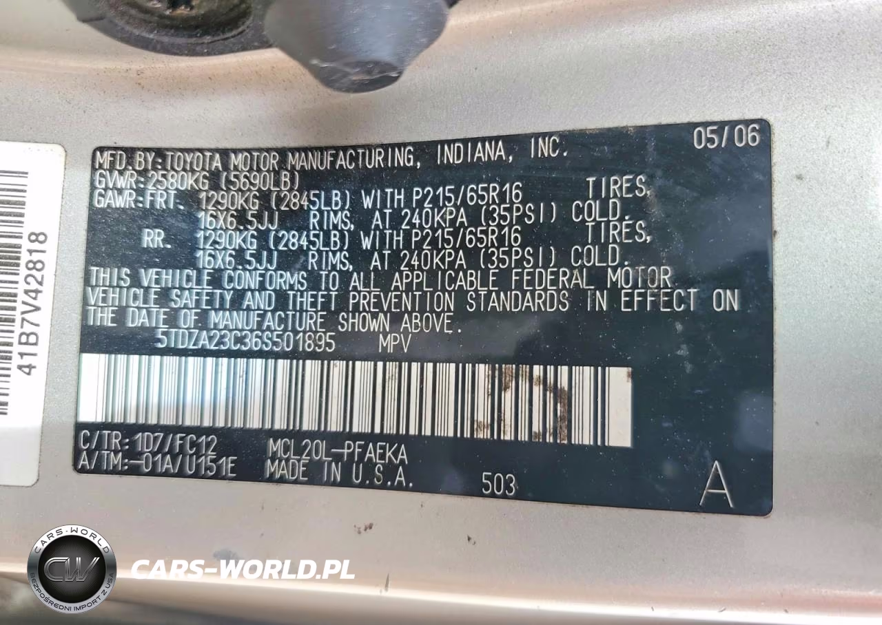 2006 Toyota Sienna Le 7 Passenger VIN:5TDZA23C36S501895 - 13