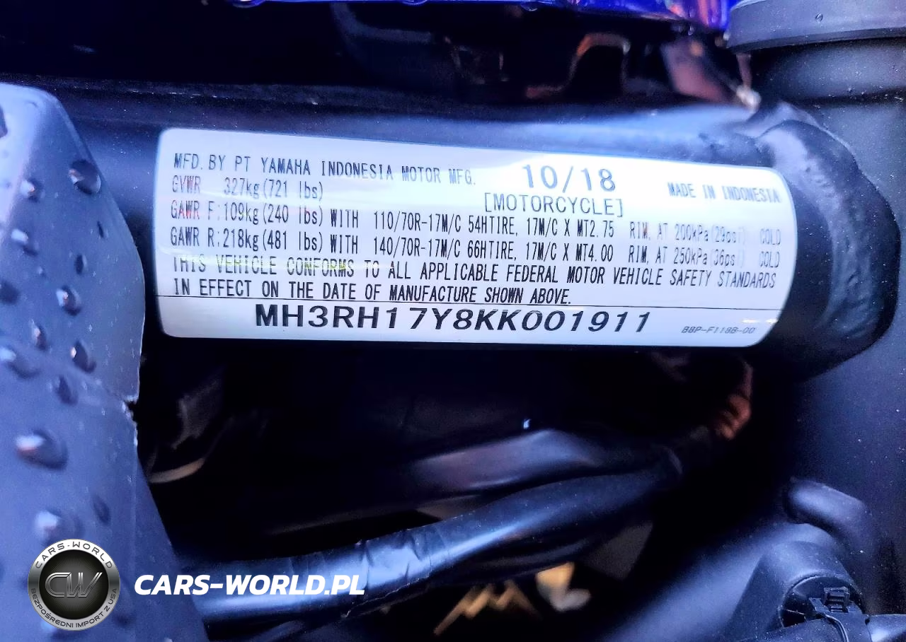 2019 Yamaha Yzfr3 VIN:MH3RH17Y8KK001911 - 9