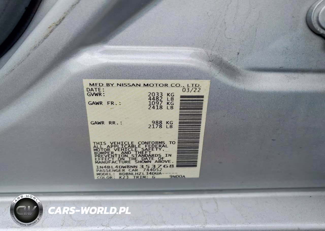 2022 Nissan Altima 2.5 Sv VIN:1N4BL4DW8NN353768 - 12