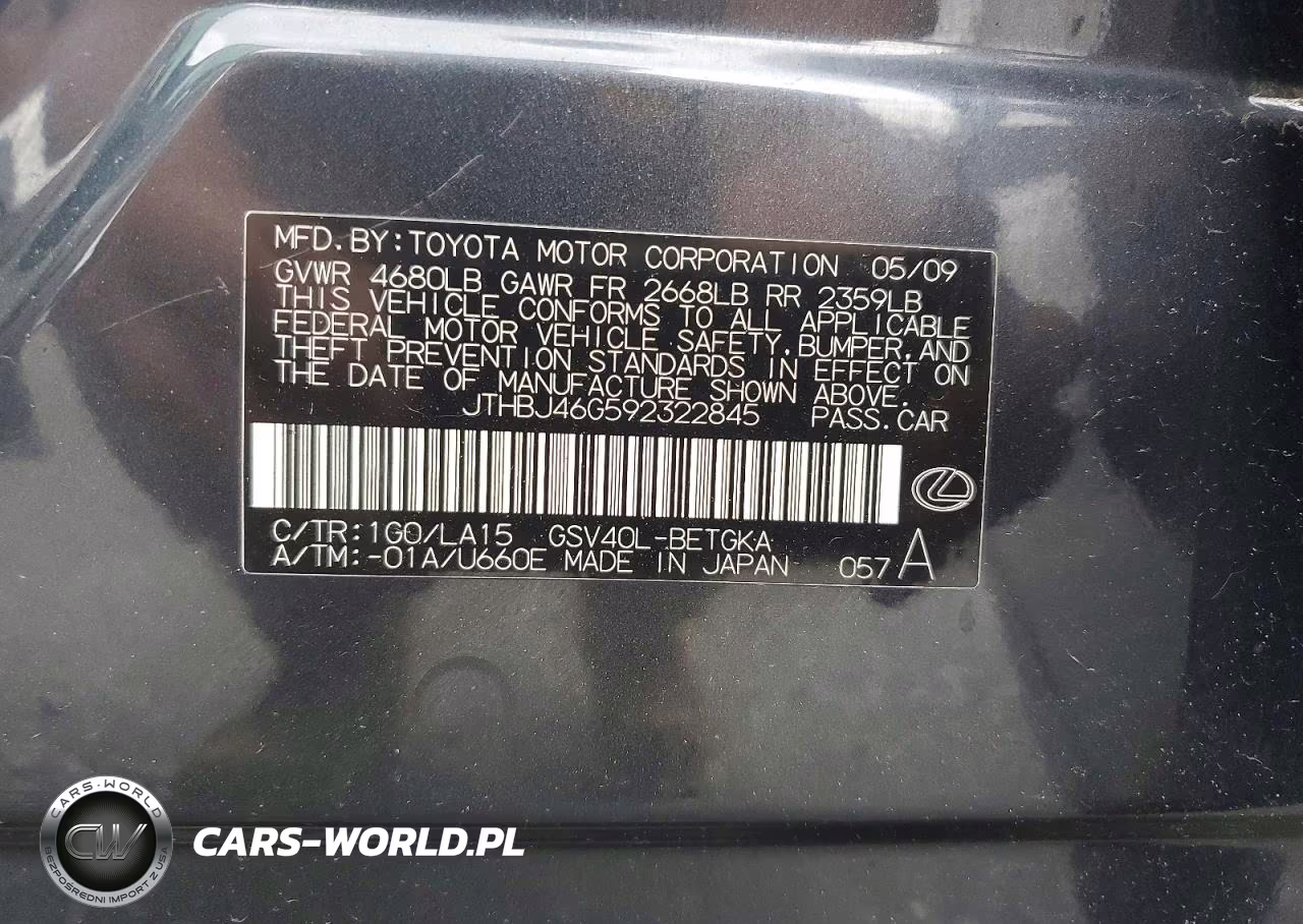 2009 Lexus Es 350 VIN:JTHBJ46G592322845 - 12