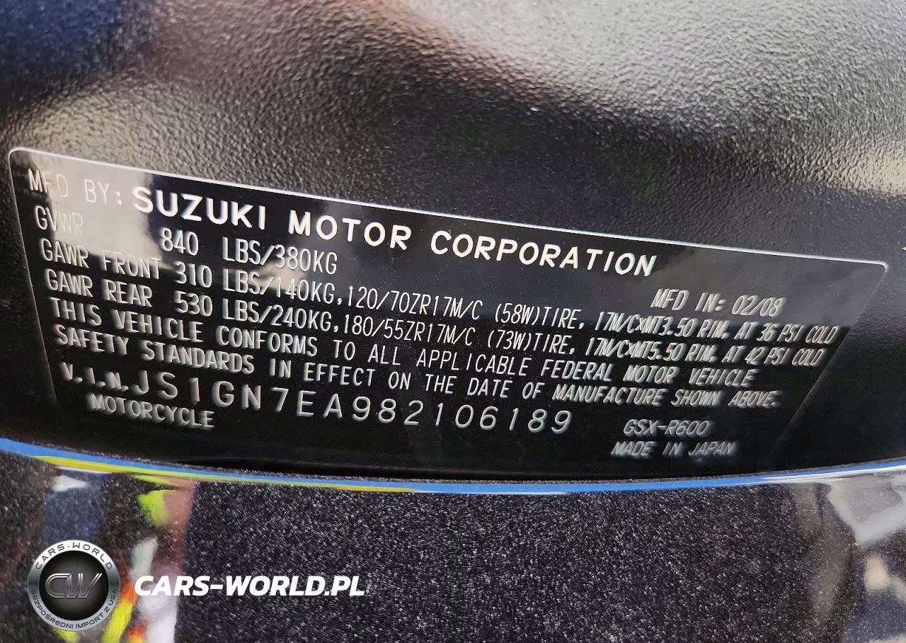 2008 Suzuki Gsx-R600 VIN:JS1GN7EA982106189 - 9
