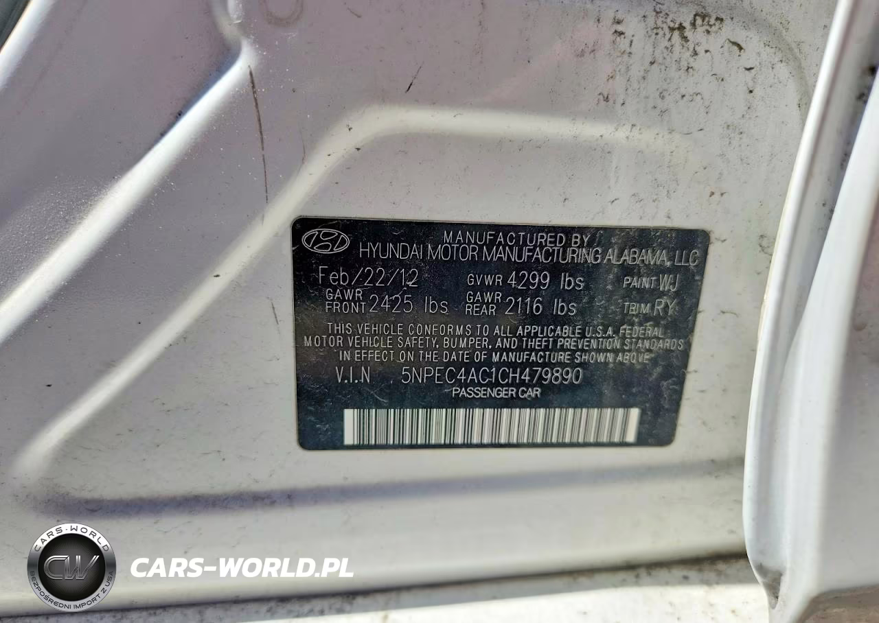 2012 Hyundai Sonata Se VIN:5NPEC4AC1CH479890 - 12